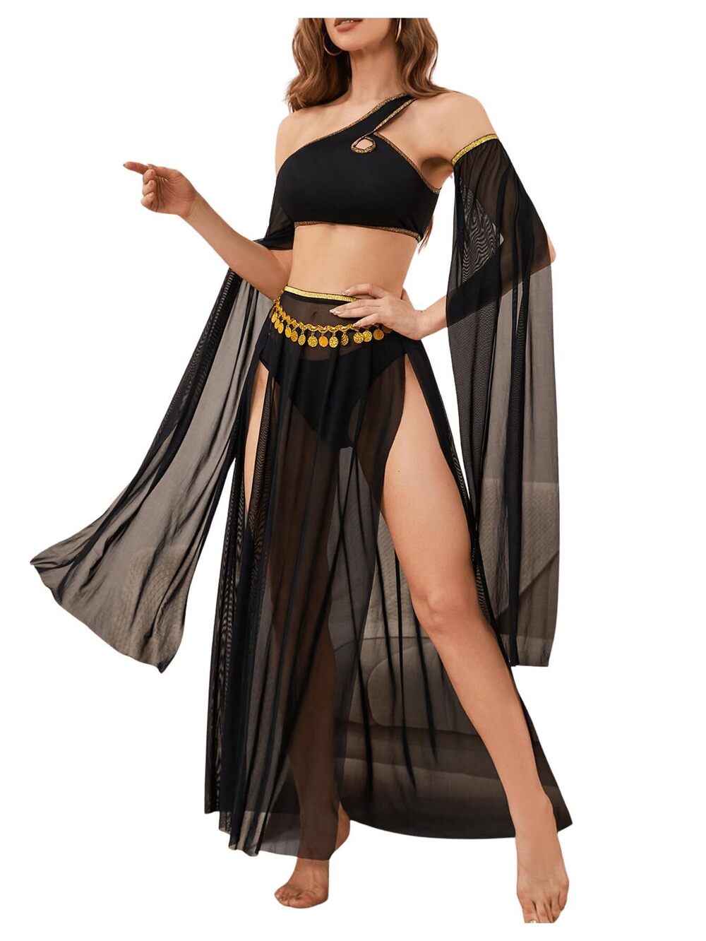 3353 Belly Dancer Costumes Crop Top and Mesh Maxi Slit Skirt Roleplay